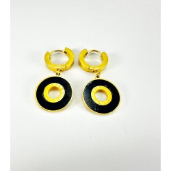 Gold Siyah Taş Detaylı Küpe